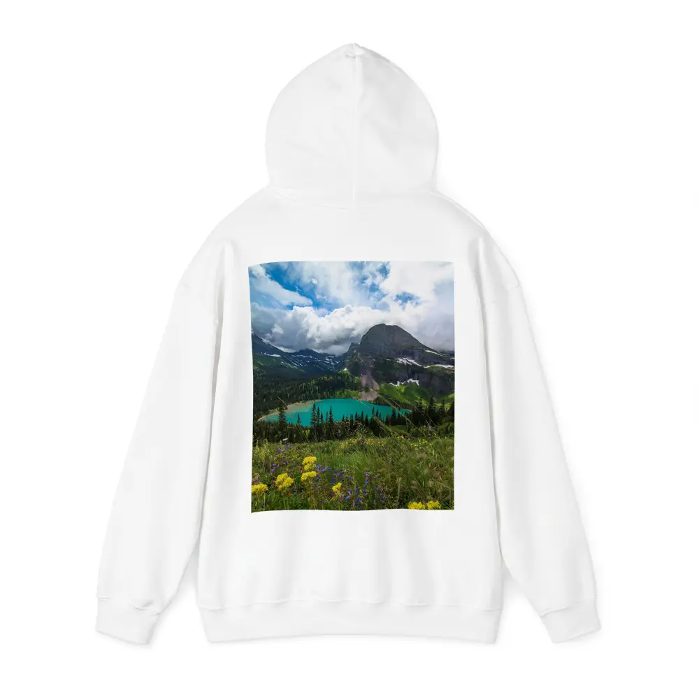 Turquoise Mountain Lake Wildflowers Glacier Landscape – Hoodies