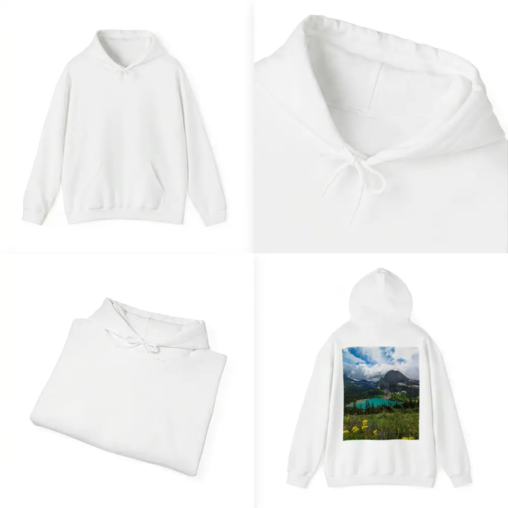 Turquoise Mountain Lake Wildflowers Glacier Landscape – Hoodies