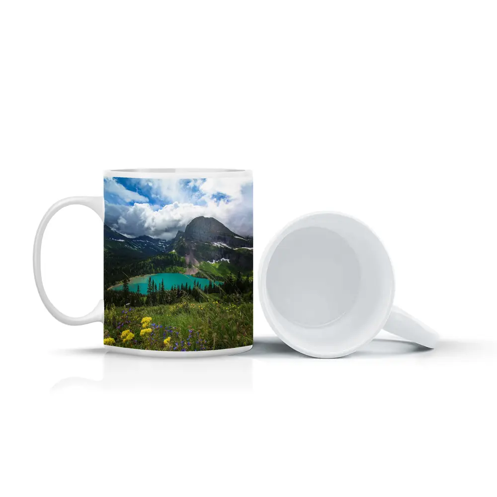 Turquoise Mountain Lake Wildflowers Glacier Landscape – Mugs