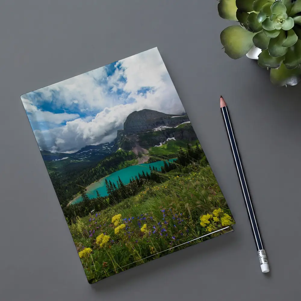 Turquoise Mountain Lake Wildflowers Glacier Landscape – Notebooks