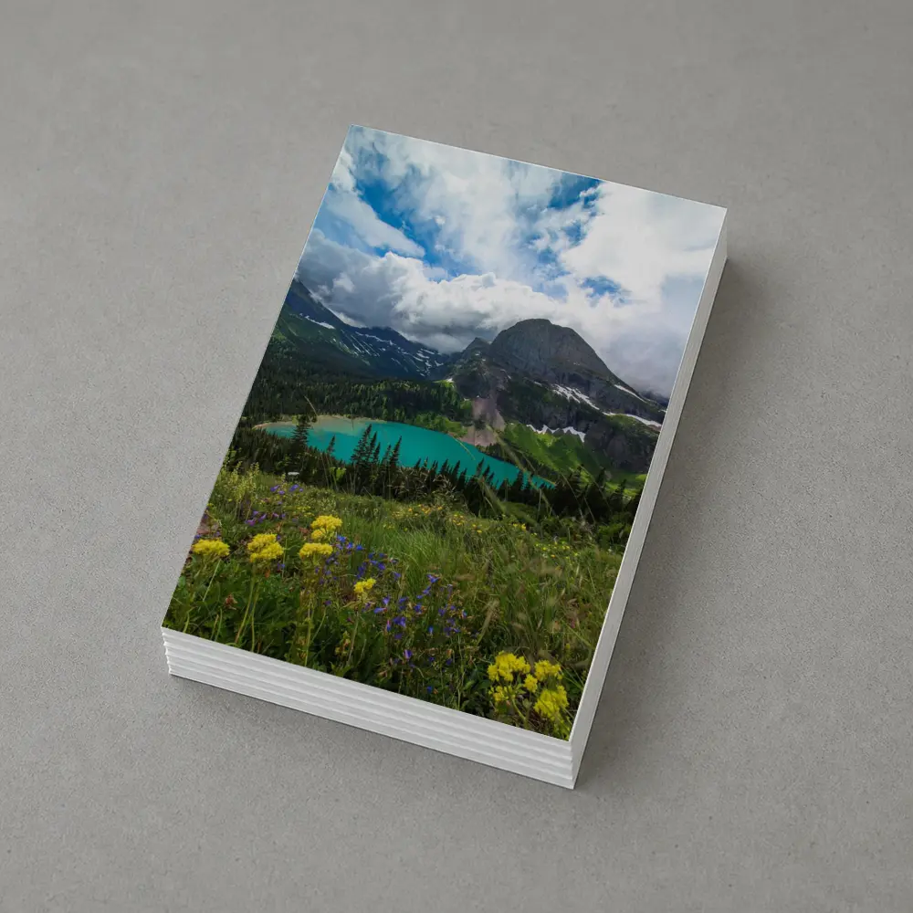Turquoise Mountain Lake Wildflowers Glacier Landscape – Postcards