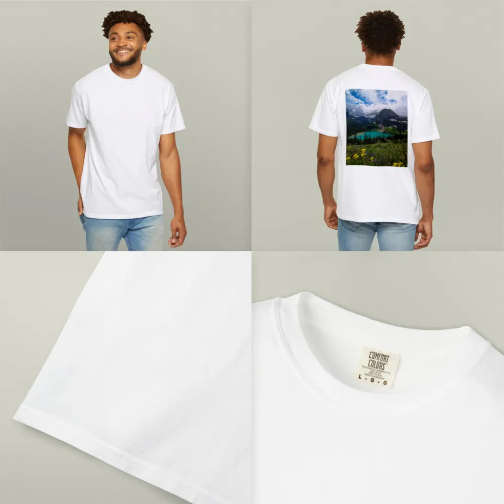 Turquoise Mountain Lake Wildflowers Glacier Landscape – T-Shirts