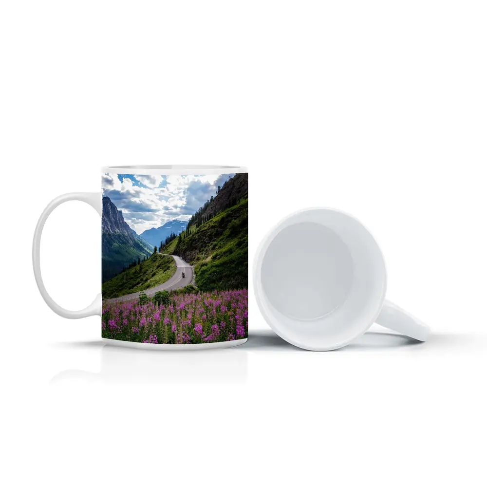Motorcycle Winding Road Mountain Valley Wildflowers – Mugs