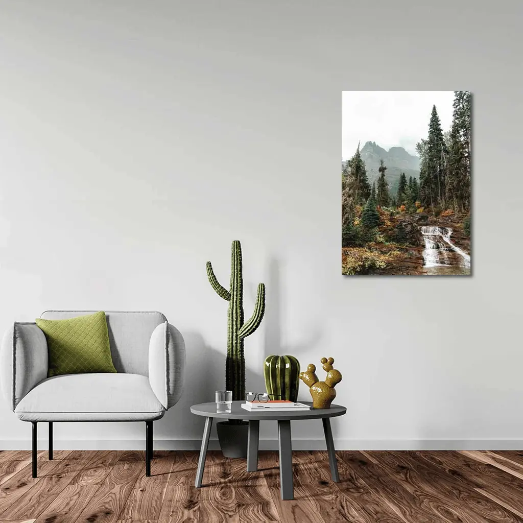 Mountain Waterfall Forest Autumn Rocky Landscape – Wall Art