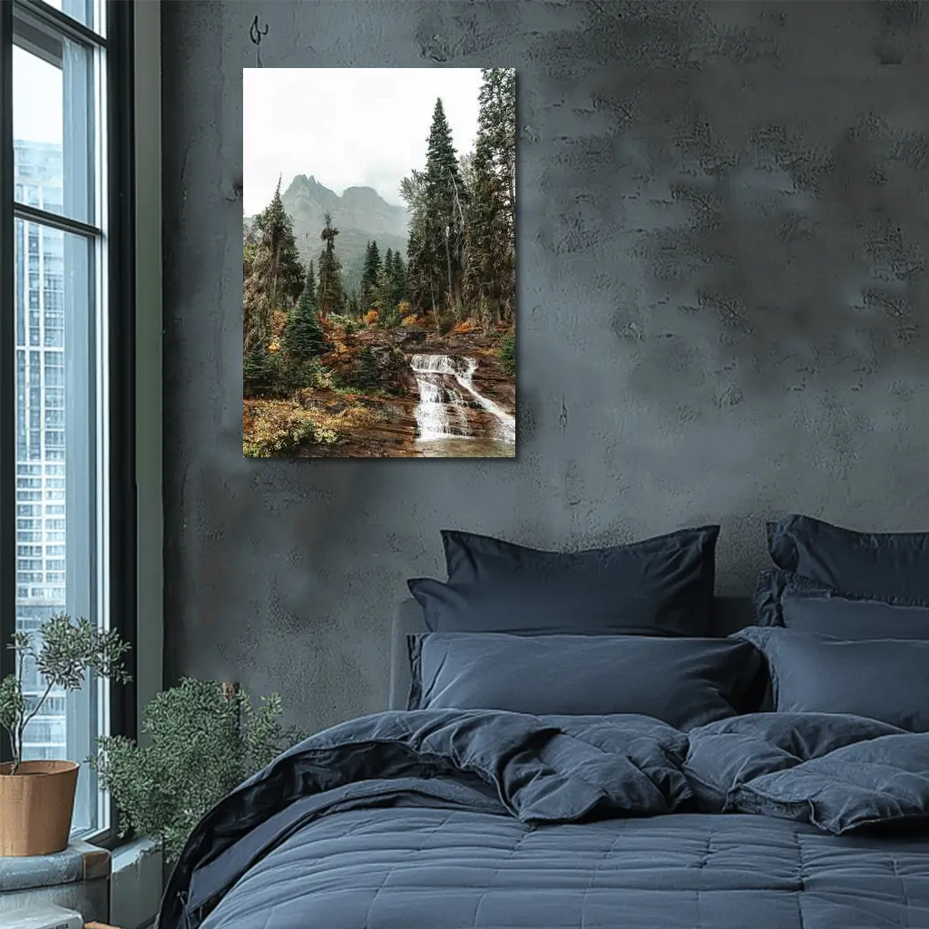Mountain Waterfall Forest Autumn Rocky Landscape – Wall Art