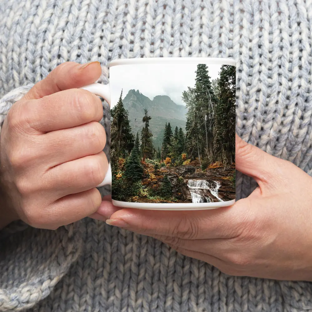Mountain Waterfall Forest Autumn Rocky Landscape – Mugs