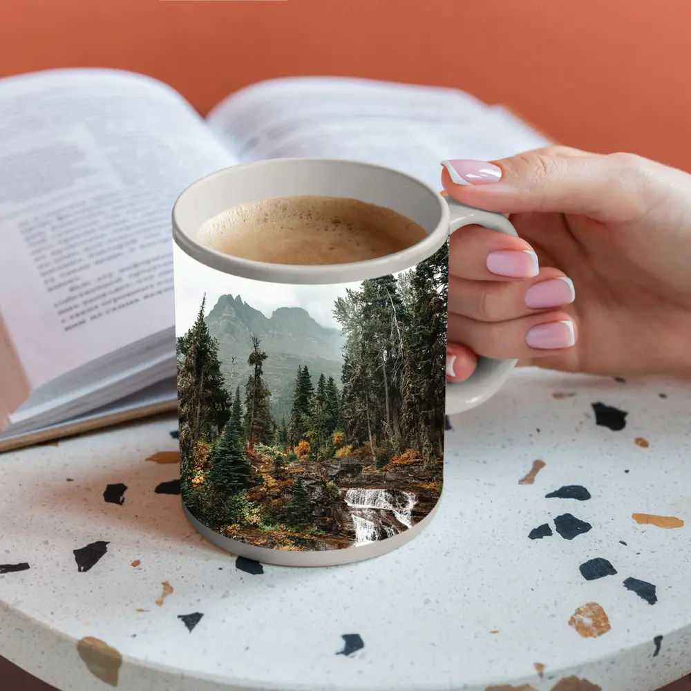 Mountain Waterfall Forest Autumn Rocky Landscape – Mugs
