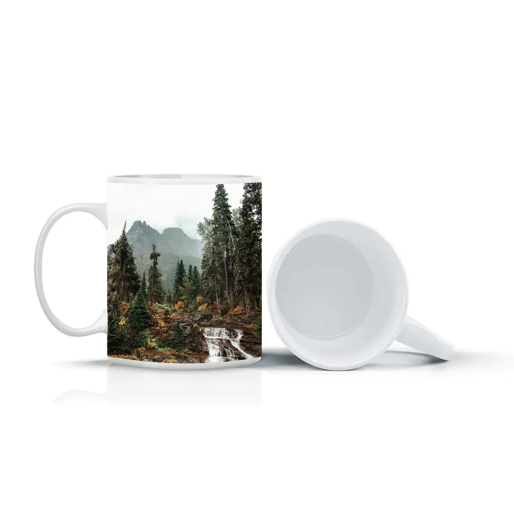 Mountain Waterfall Forest Autumn Rocky Landscape – Mugs