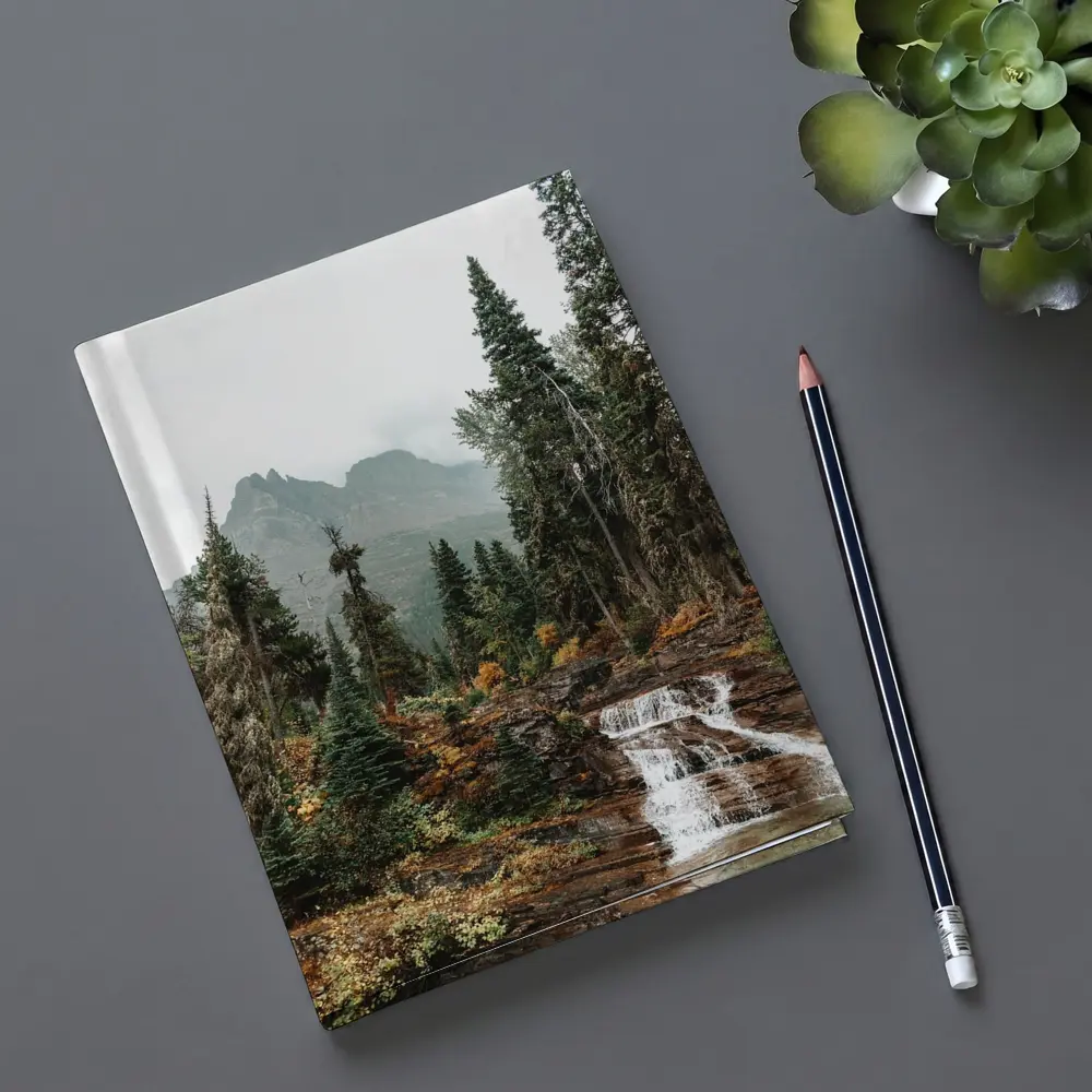 Mountain Waterfall Forest Autumn Rocky Landscape – Notebooks