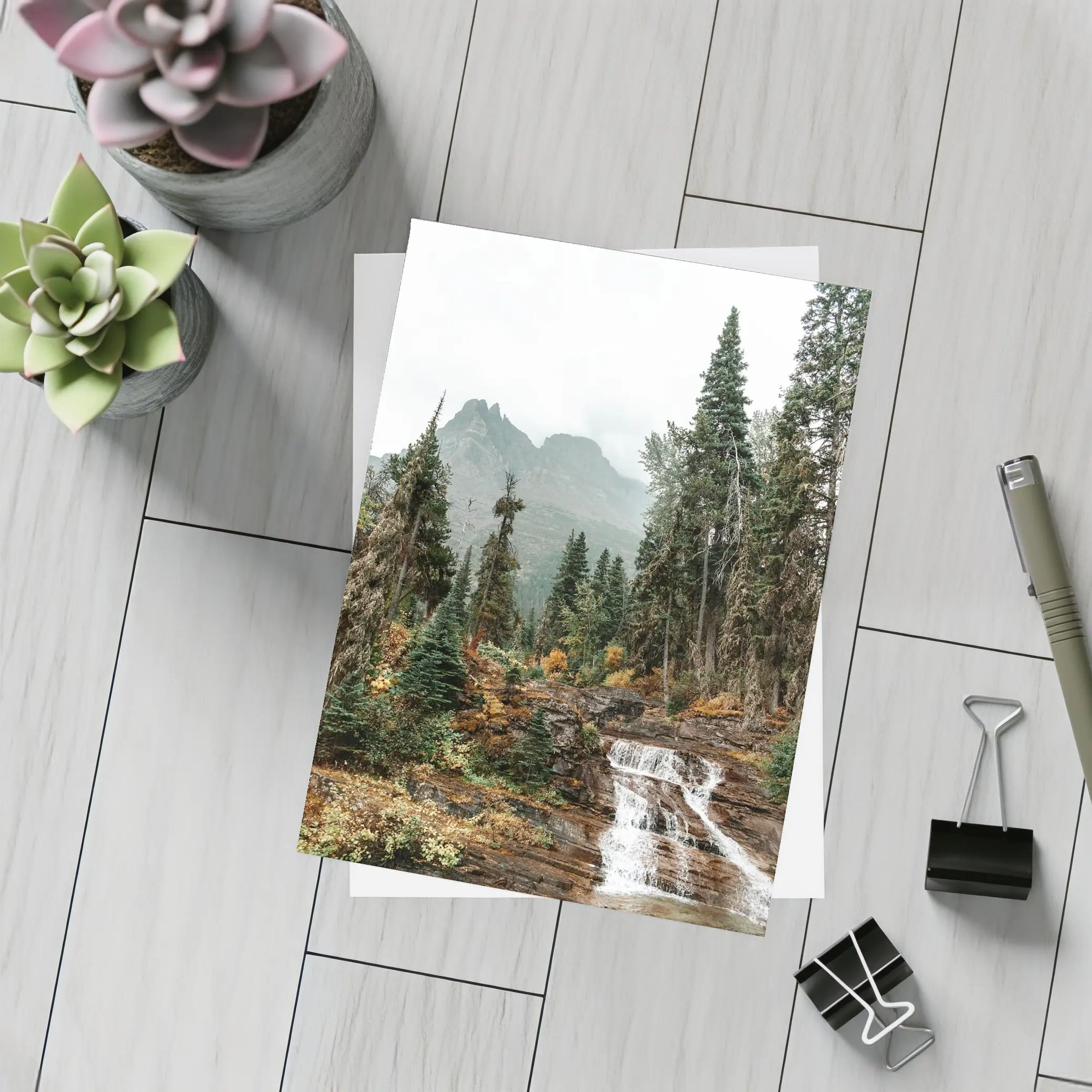 Mountain Waterfall Forest Autumn Rocky Landscape – Postcards