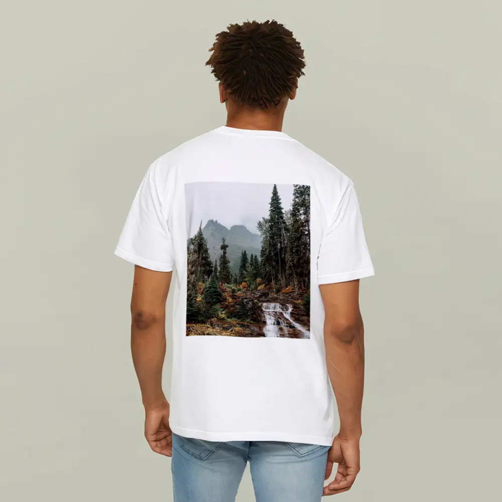 Mountain Waterfall Forest Autumn Rocky Landscape – T-Shirts