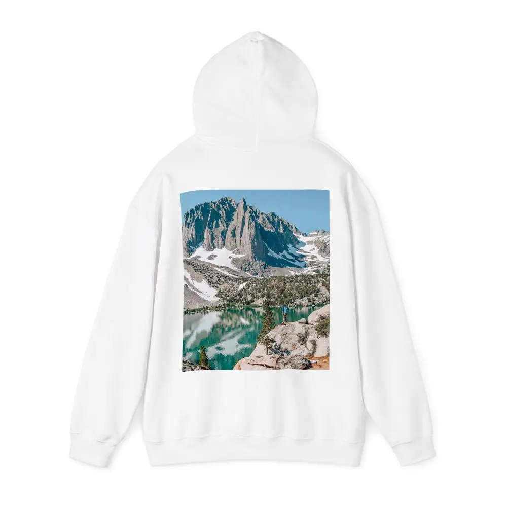 Hiker Standing by Alpine Lake Mountain – Hoodies
