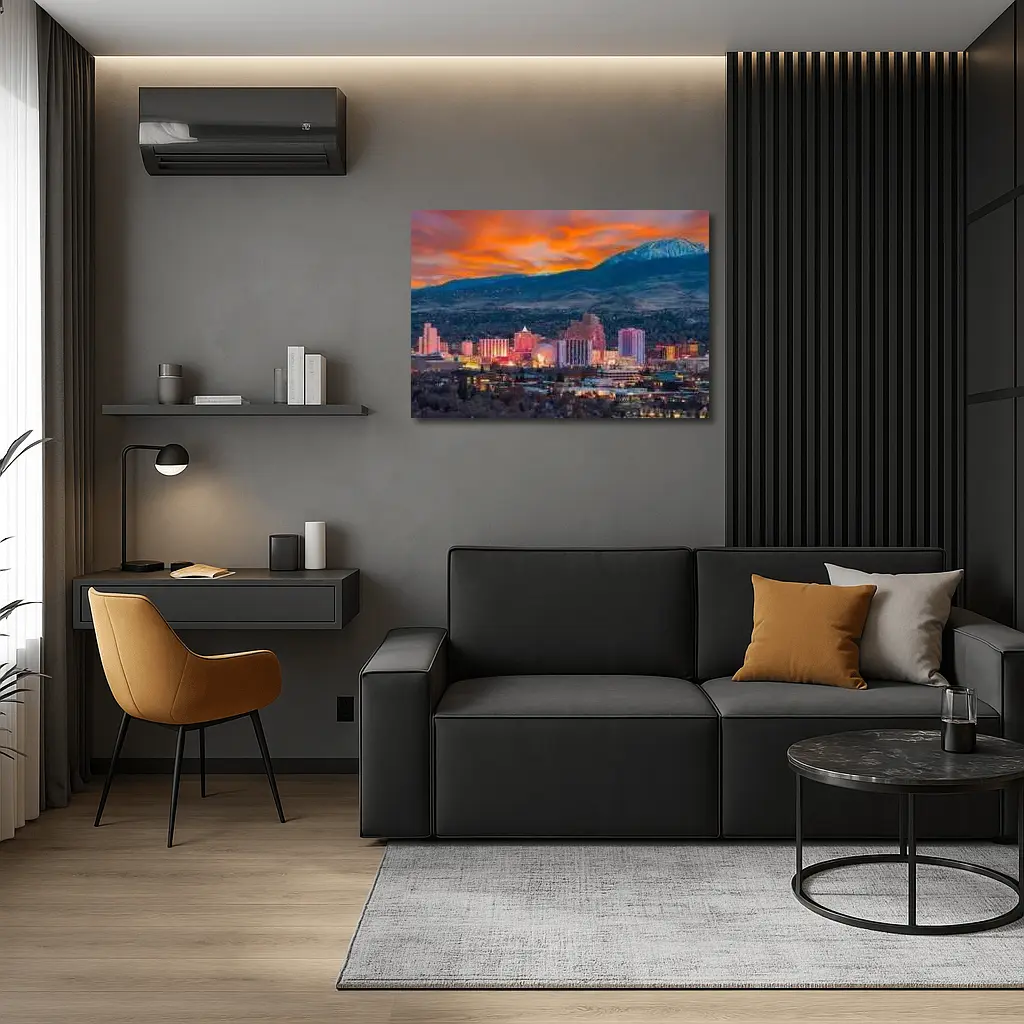 Reno Nevada Skyline Fiery Sunset Mountain – Wall Art