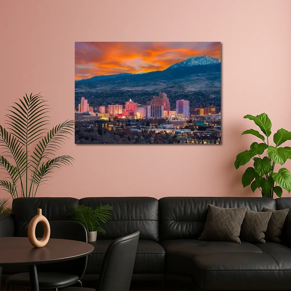 Reno Nevada Skyline Fiery Sunset Mountain – Wall Art