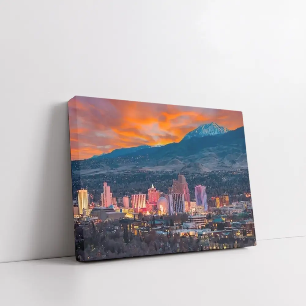 Reno Nevada Skyline Fiery Sunset Mountain – Wall Art