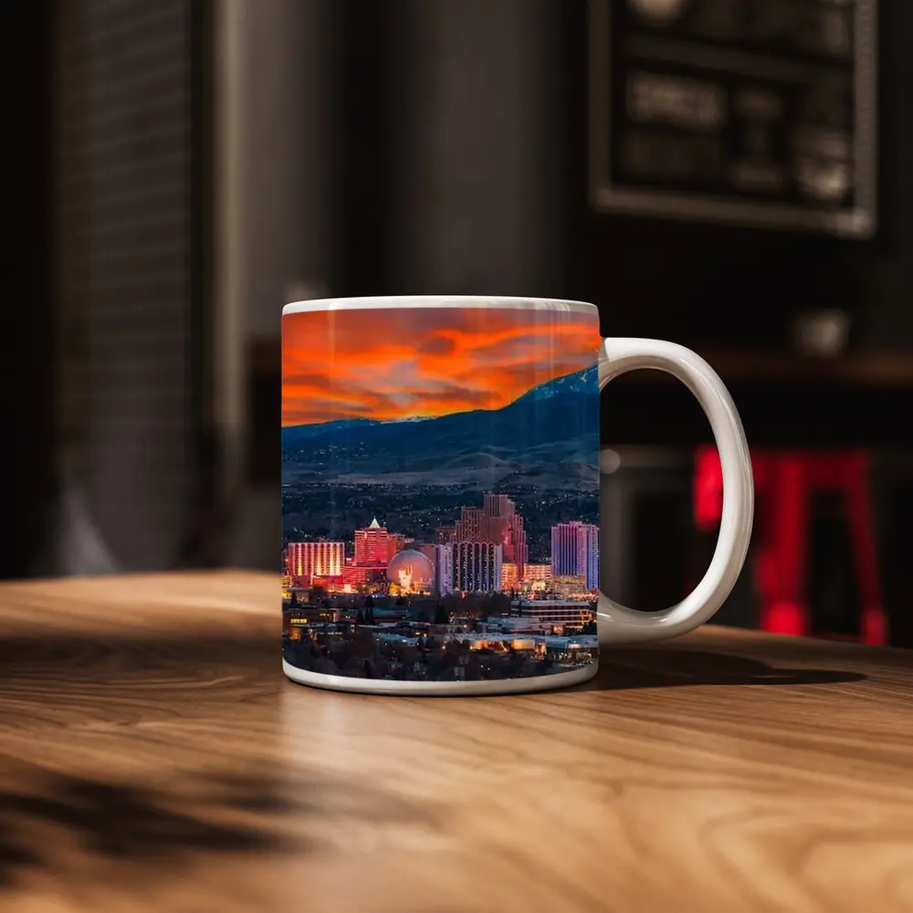 Reno Nevada Skyline Fiery Sunset Mountain – Mugs