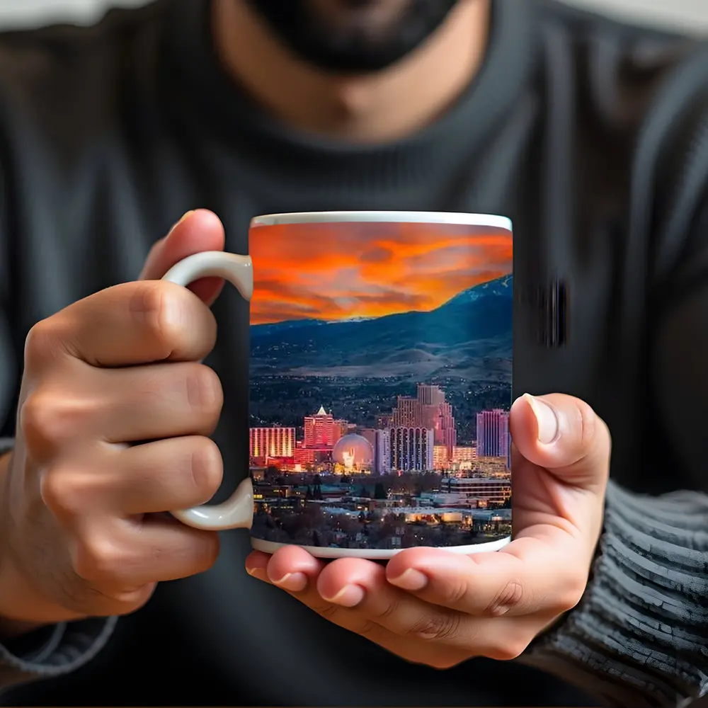 Reno Nevada Skyline Fiery Sunset Mountain – Mugs