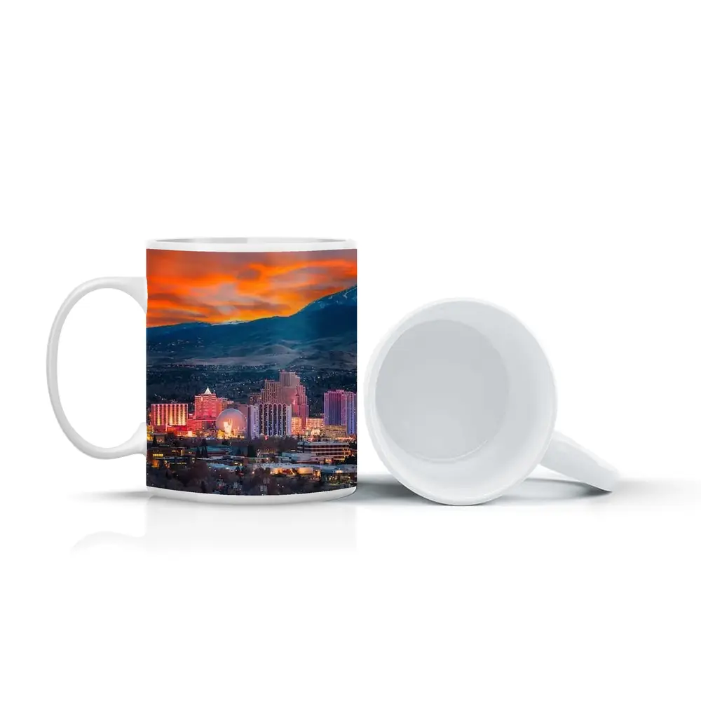 Reno Nevada Skyline Fiery Sunset Mountain – Mugs