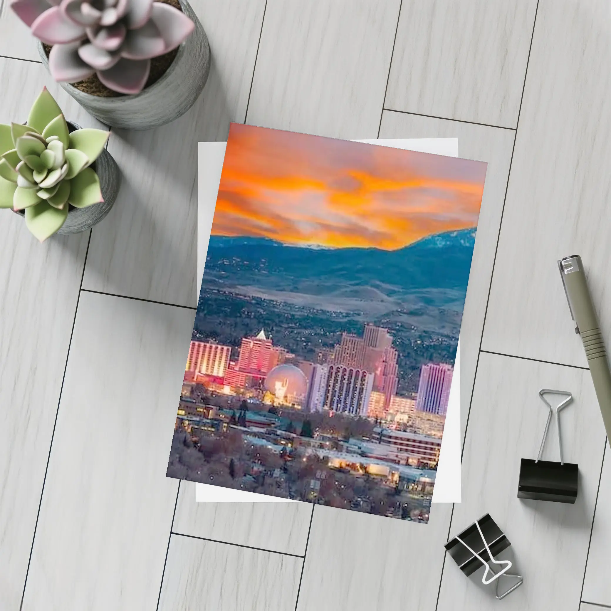 Reno Nevada Skyline Fiery Sunset Mountain – Postcards