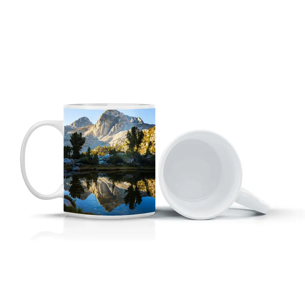 Mountain Peak Reflected in Alpine Lake – Mugs