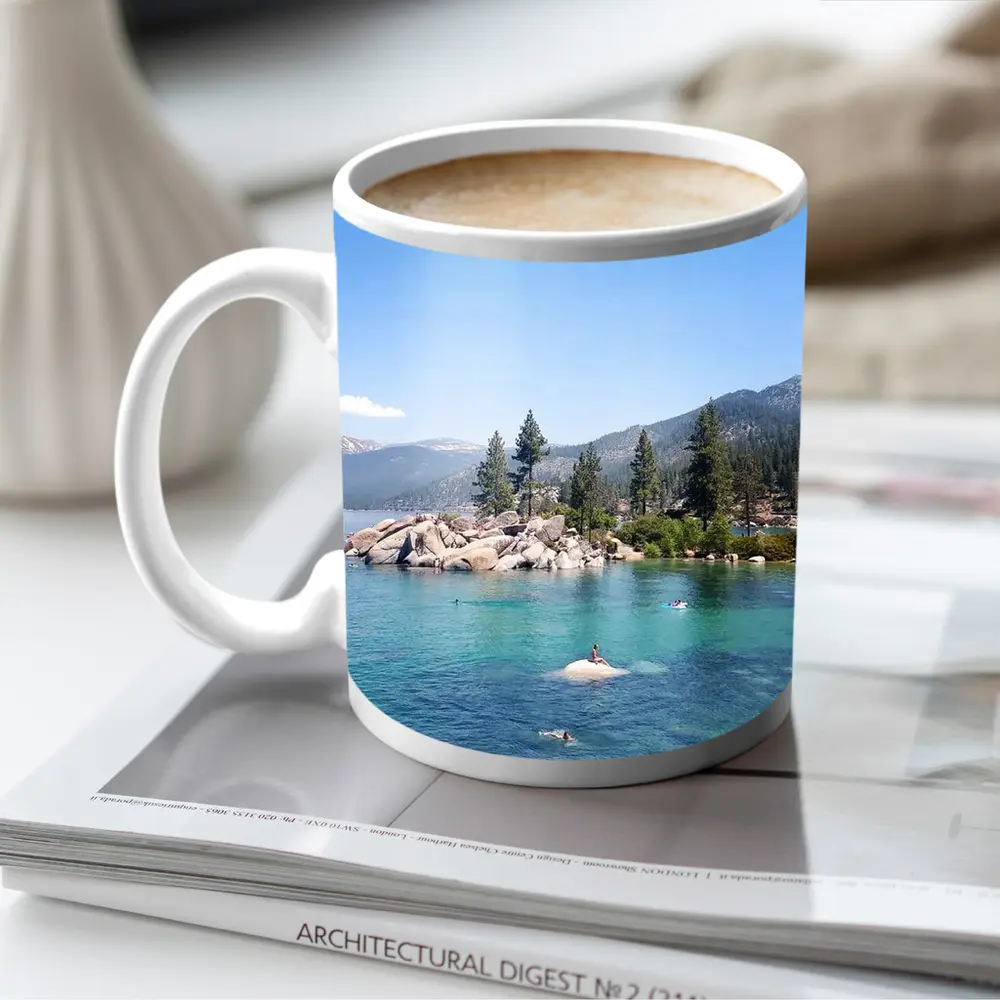 Lake Tahoe Clear Water Mountains Pine Trees – Mugs