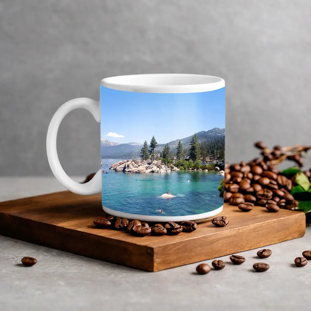 Lake Tahoe Clear Water Mountains Pine Trees – Mugs