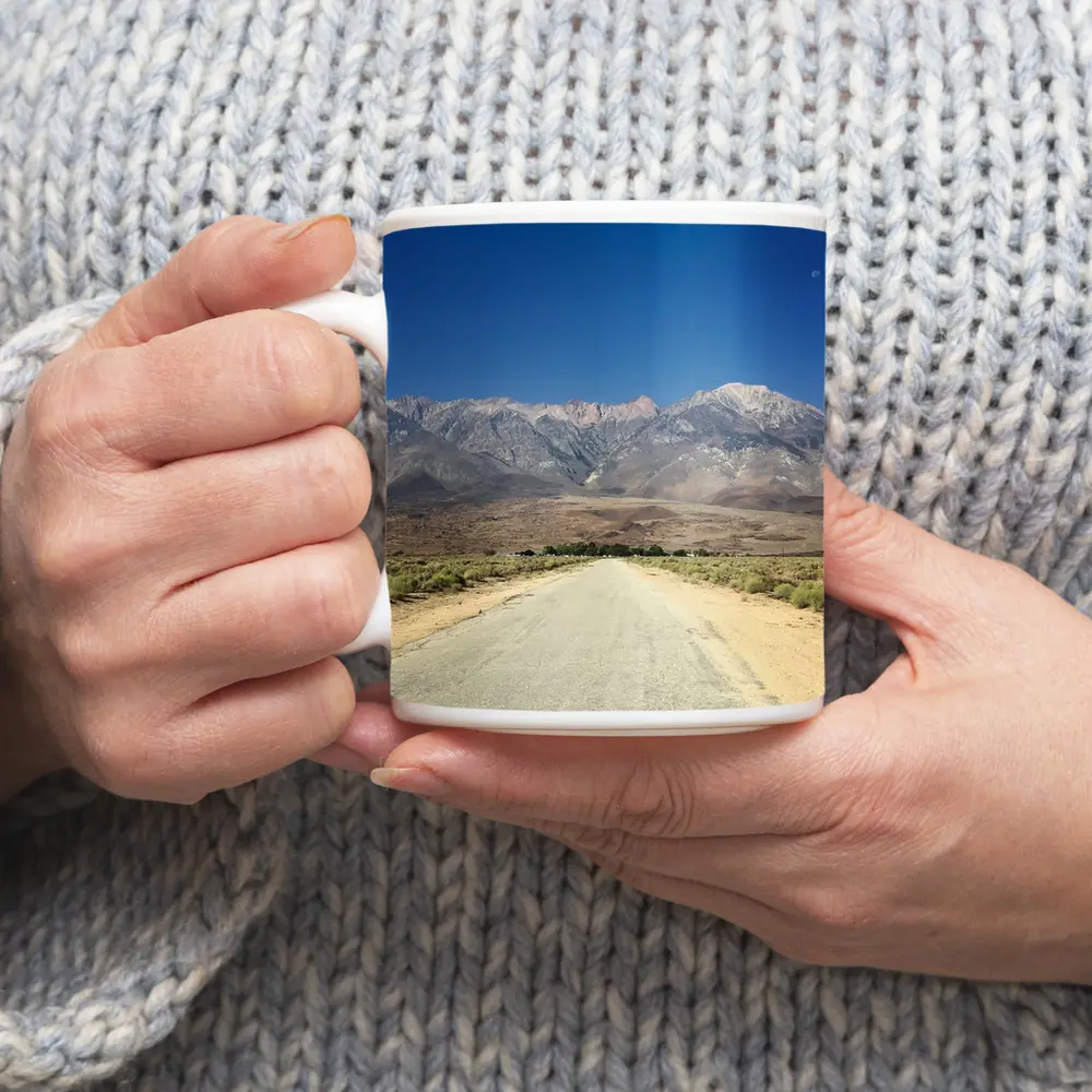 Desert Road Leading To Sierra Nevada Mountains – Mugs