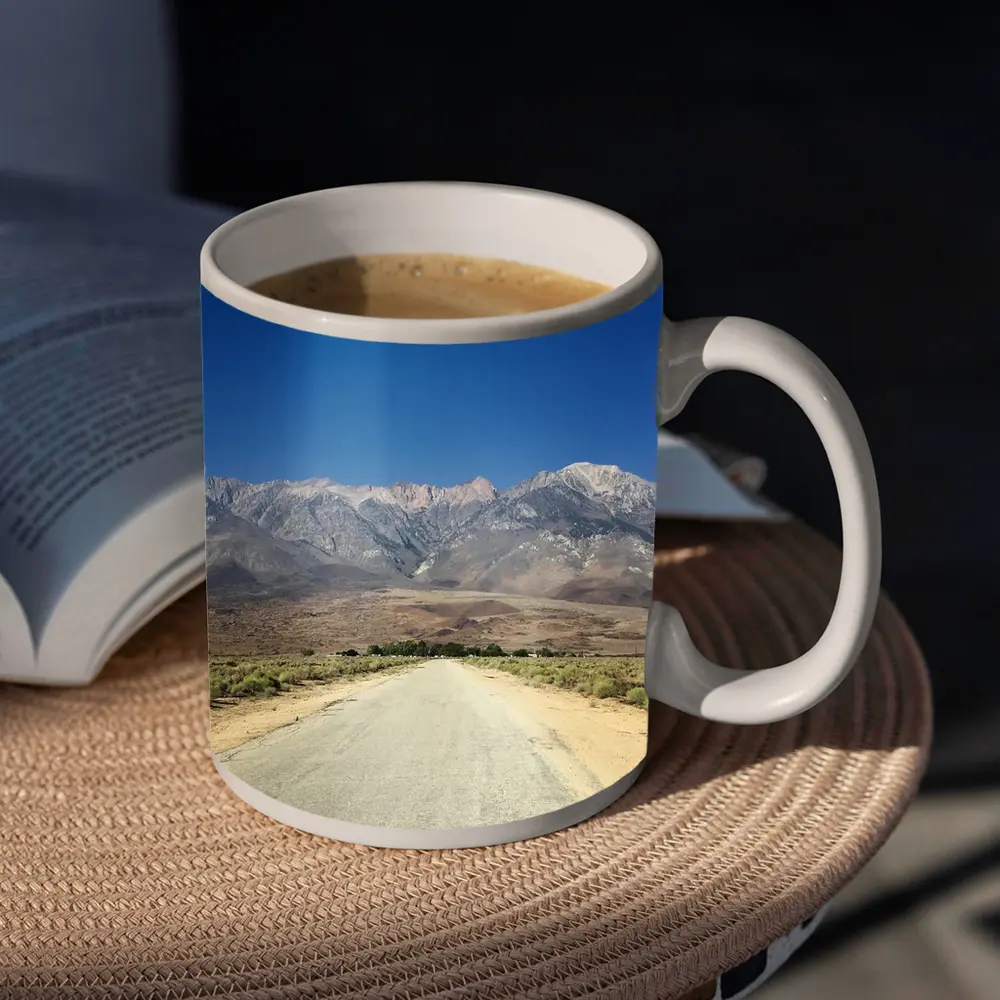 Desert Road Leading To Sierra Nevada Mountains – Mugs