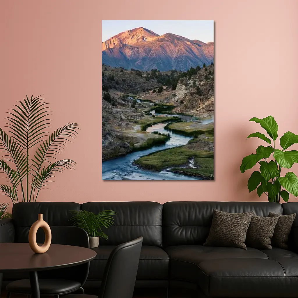 Winding River Valley Mountain Sunrise Landscape – Wall Art