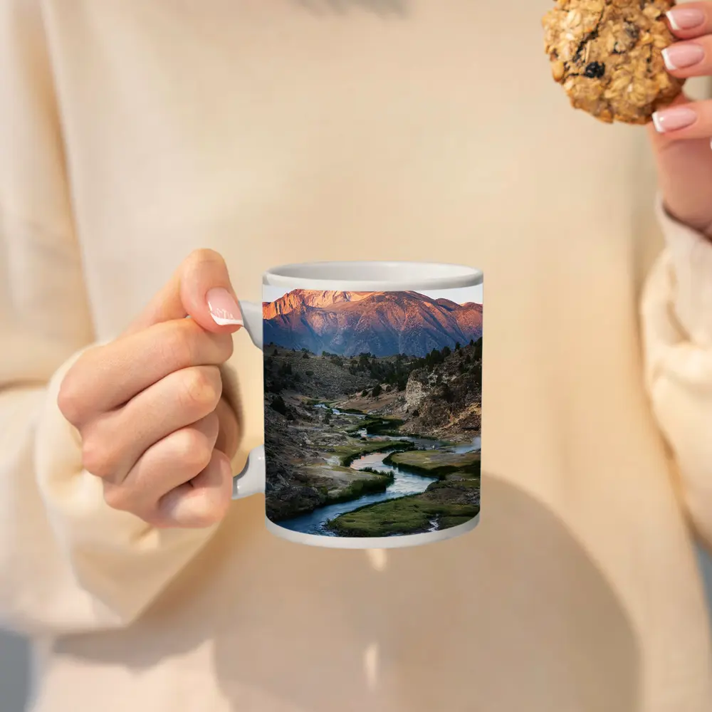 Winding River Valley Mountain Sunrise Landscape – Mugs