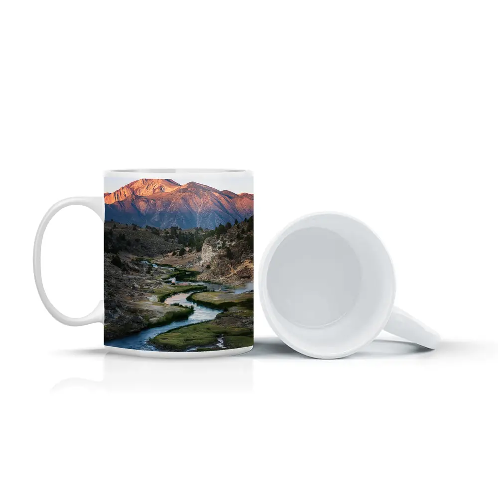Winding River Valley Mountain Sunrise Landscape – Mugs