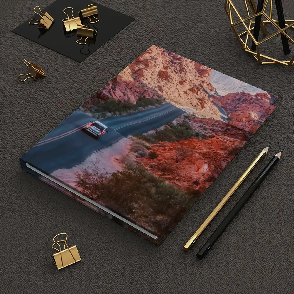 SUV Driving Through Red Rock Canyon Road – Notebooks