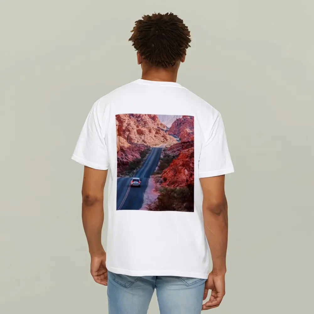 SUV Driving Through Red Rock Canyon Road – T-Shirts