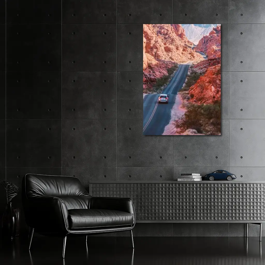 SUV Driving Through Red Rock Canyon Road – Wall Art