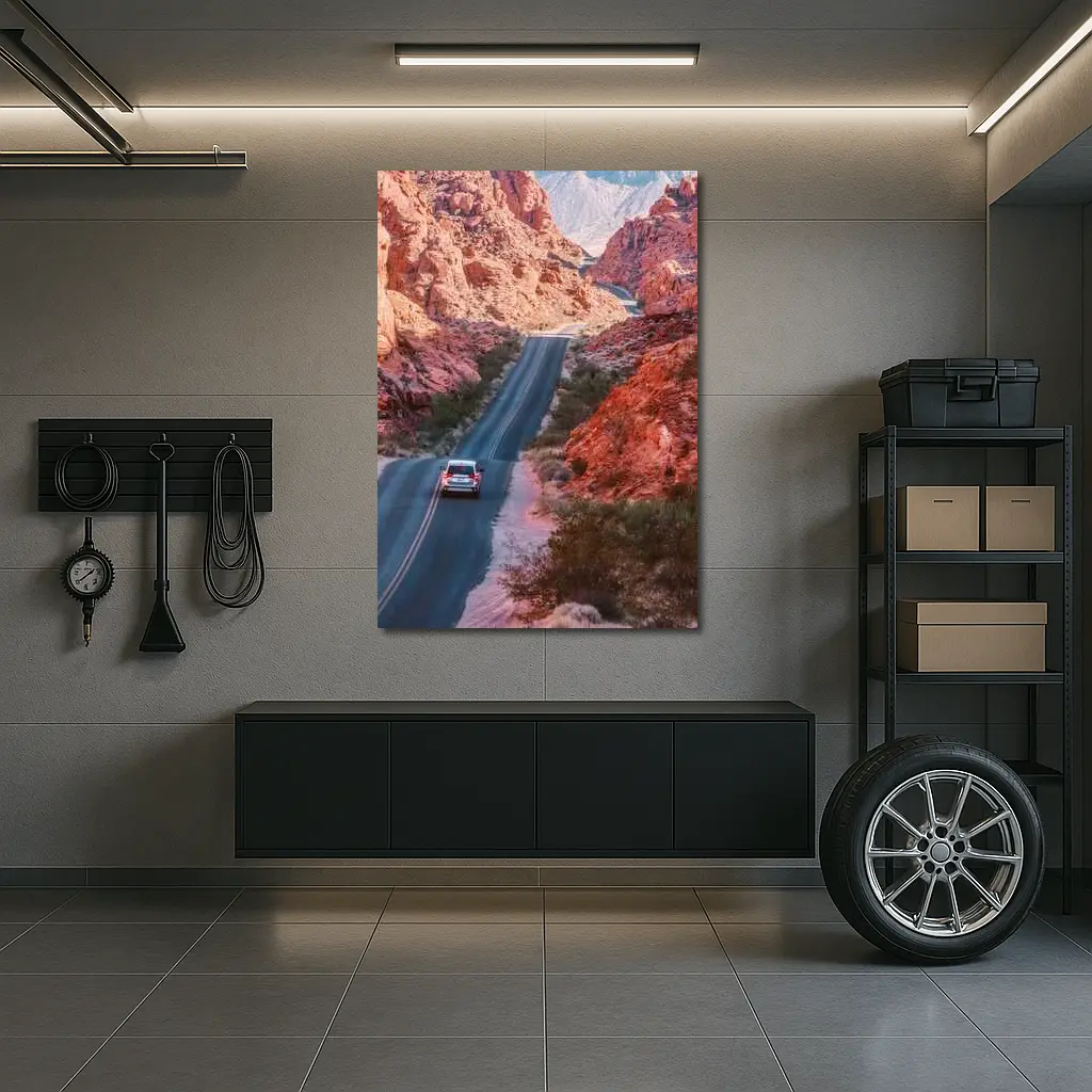 SUV Driving Through Red Rock Canyon Road – Wall Art