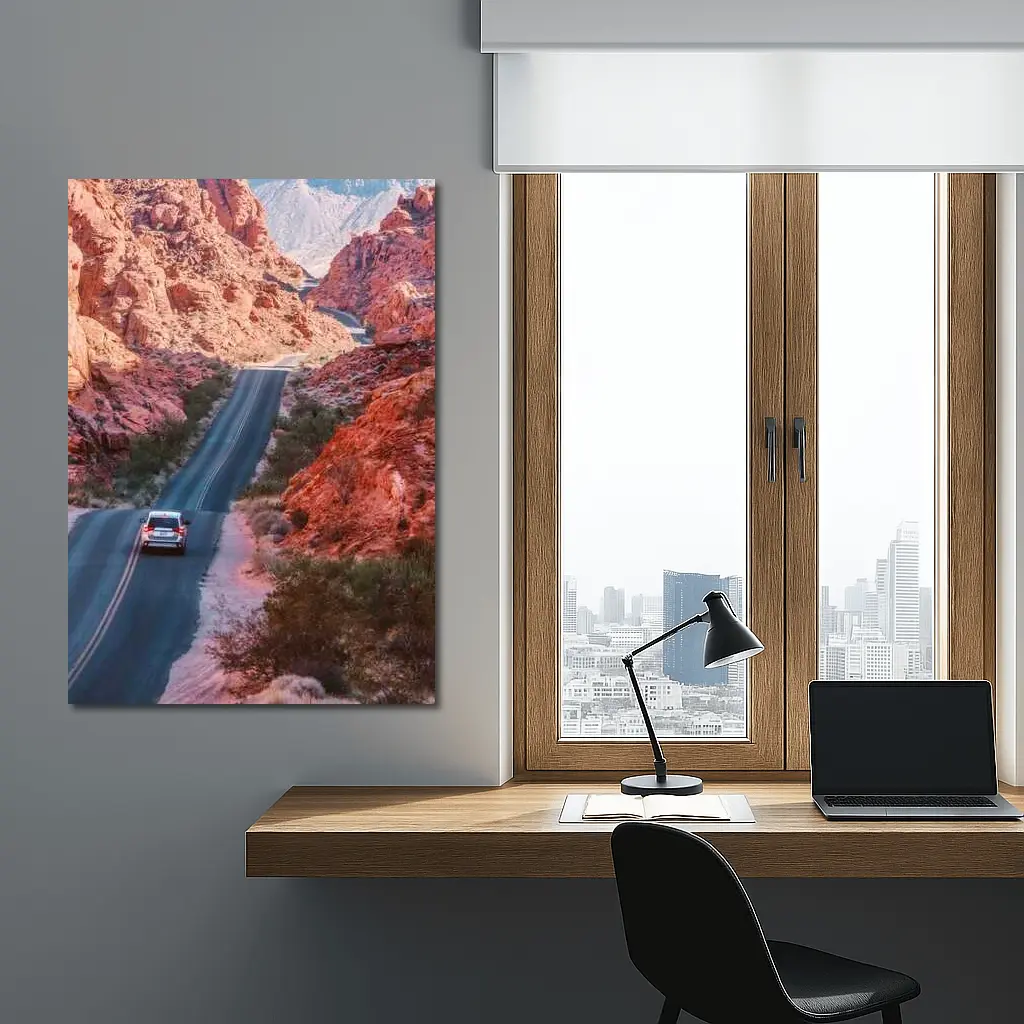 SUV Driving Through Red Rock Canyon Road – Wall Art