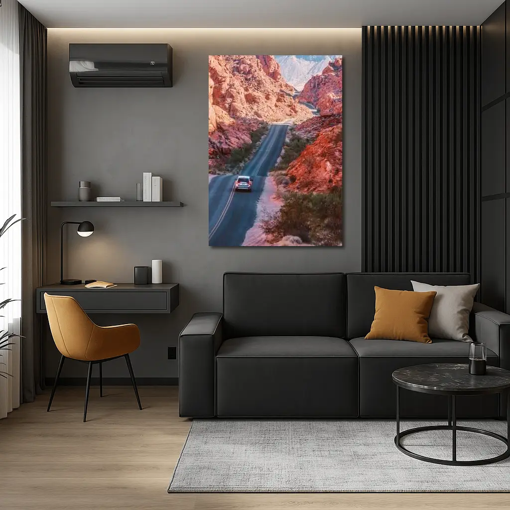 SUV Driving Through Red Rock Canyon Road – Wall Art