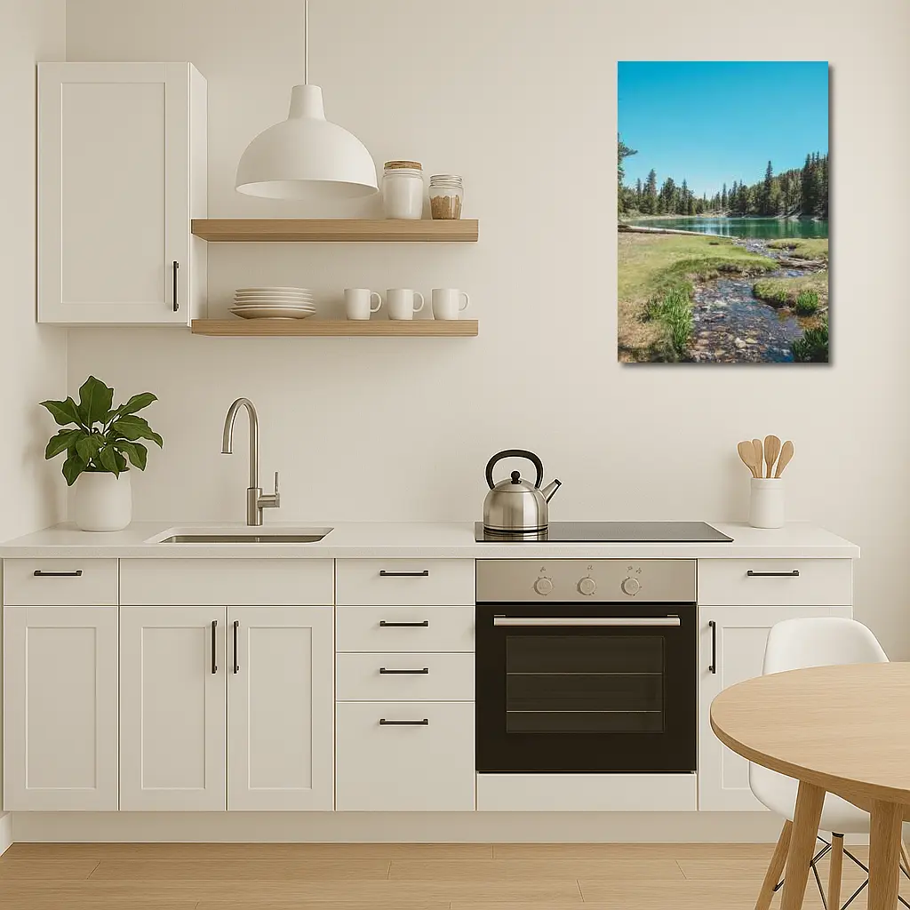 Alpine Lake Stream Pine Forest Clear Sky – Wall Art