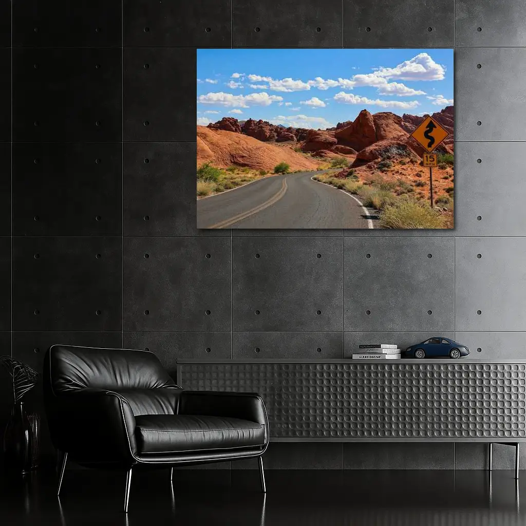 Red Rock Canyon Desert Road Blue Sky – Wall Art