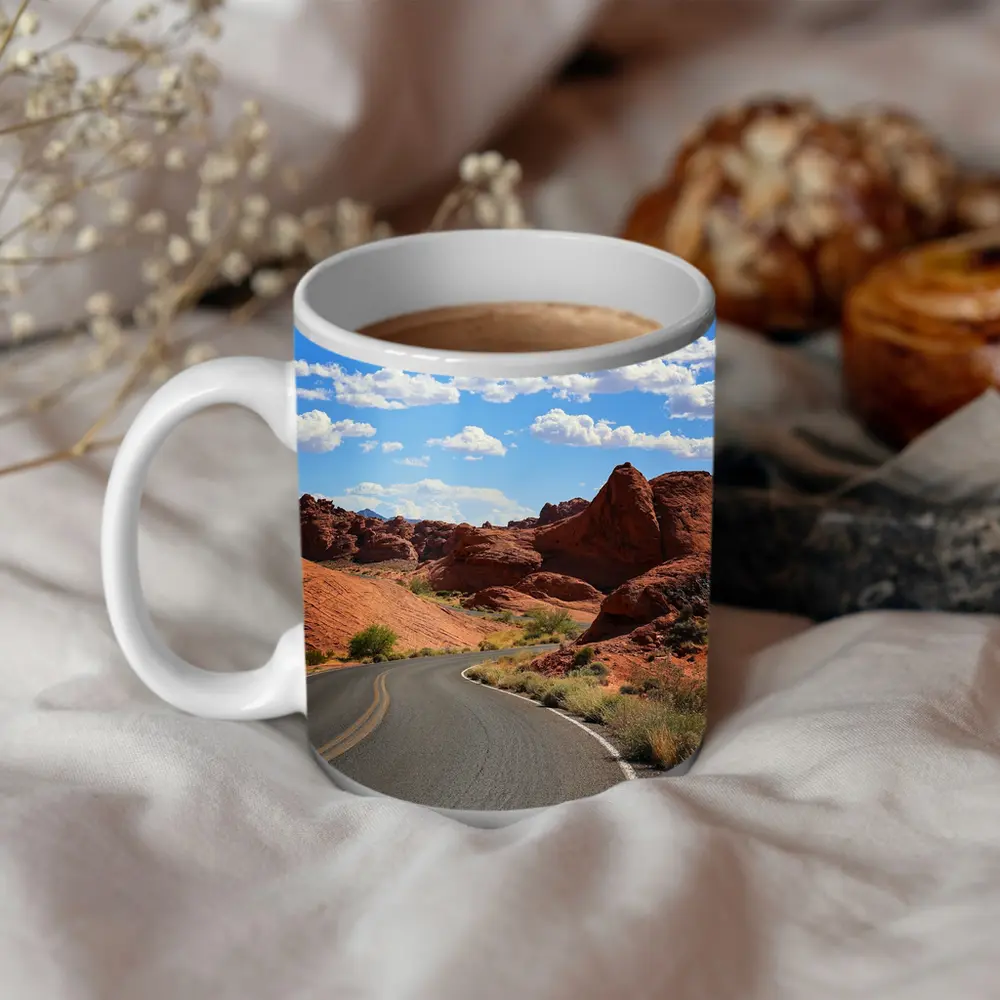 Red Rock Canyon Desert Road Blue Sky – Mugs
