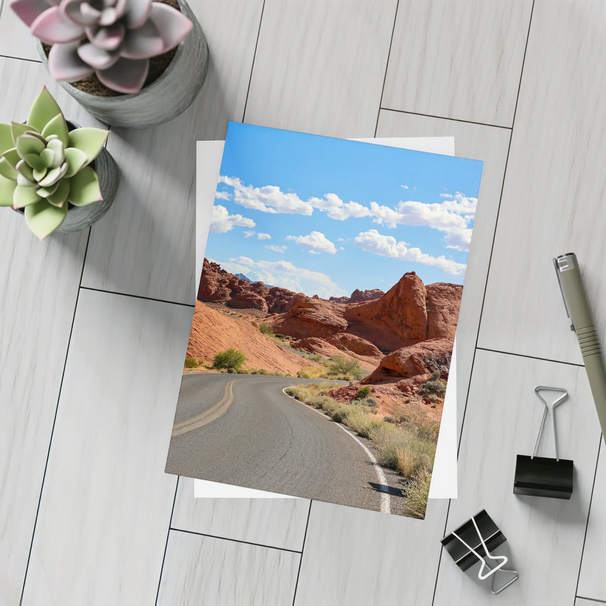 Red Rock Canyon Desert Road Blue Sky – Postcards