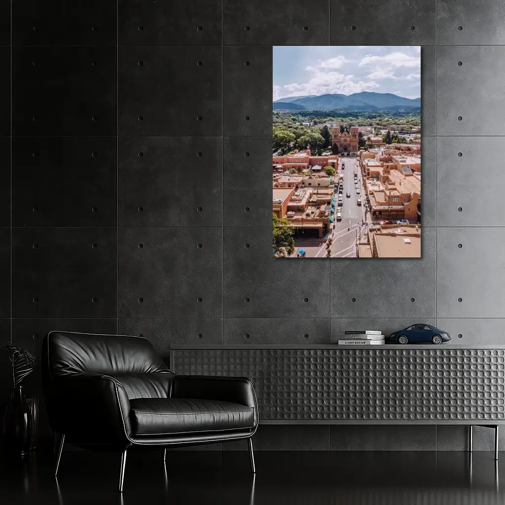 Santa Fe Cathedral Aerial View Mountains – Wall Art