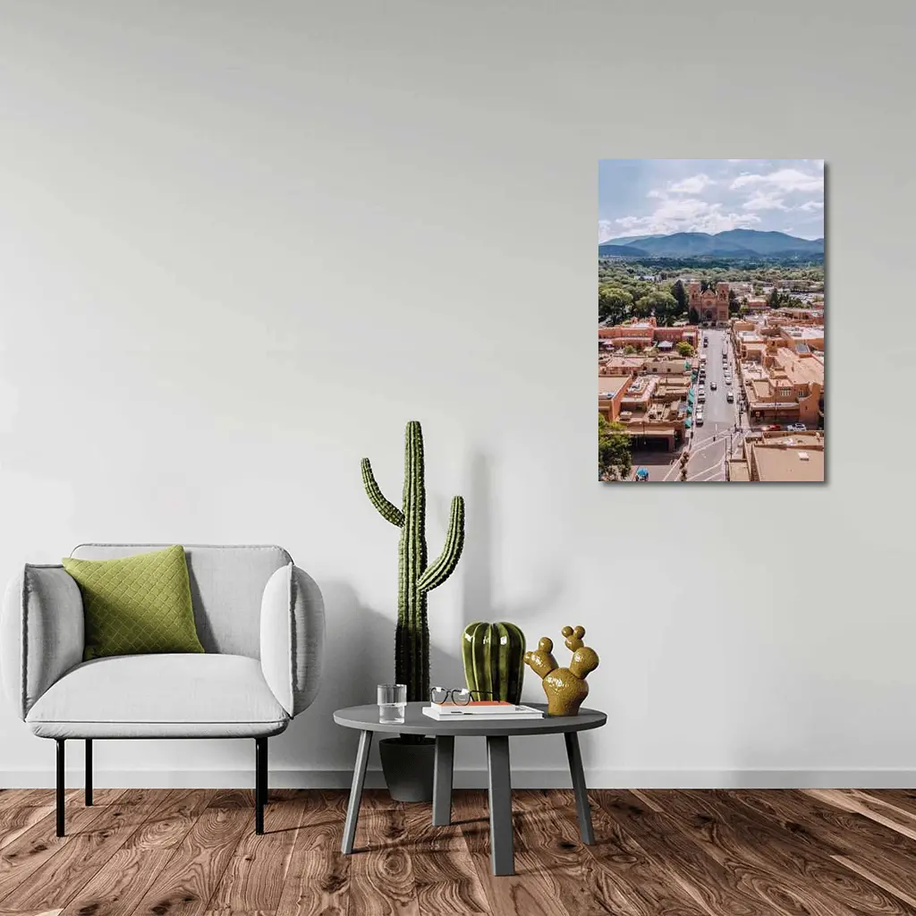 Santa Fe Cathedral Aerial View Mountains – Wall Art