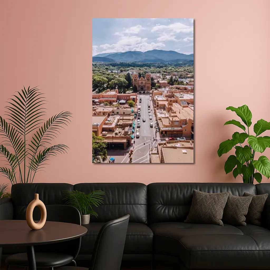 Santa Fe Cathedral Aerial View Mountains – Wall Art