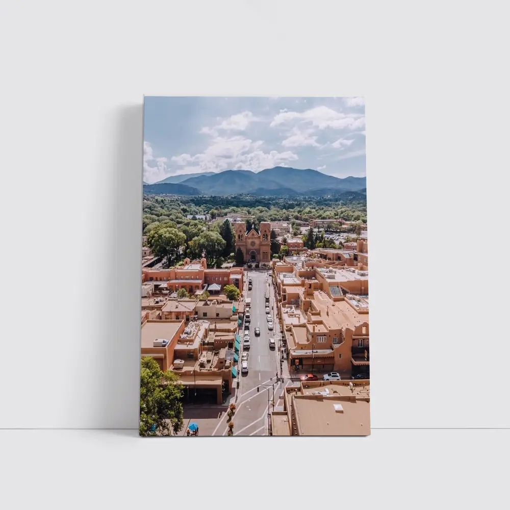 Santa Fe Cathedral Aerial View Mountains – Wall Art