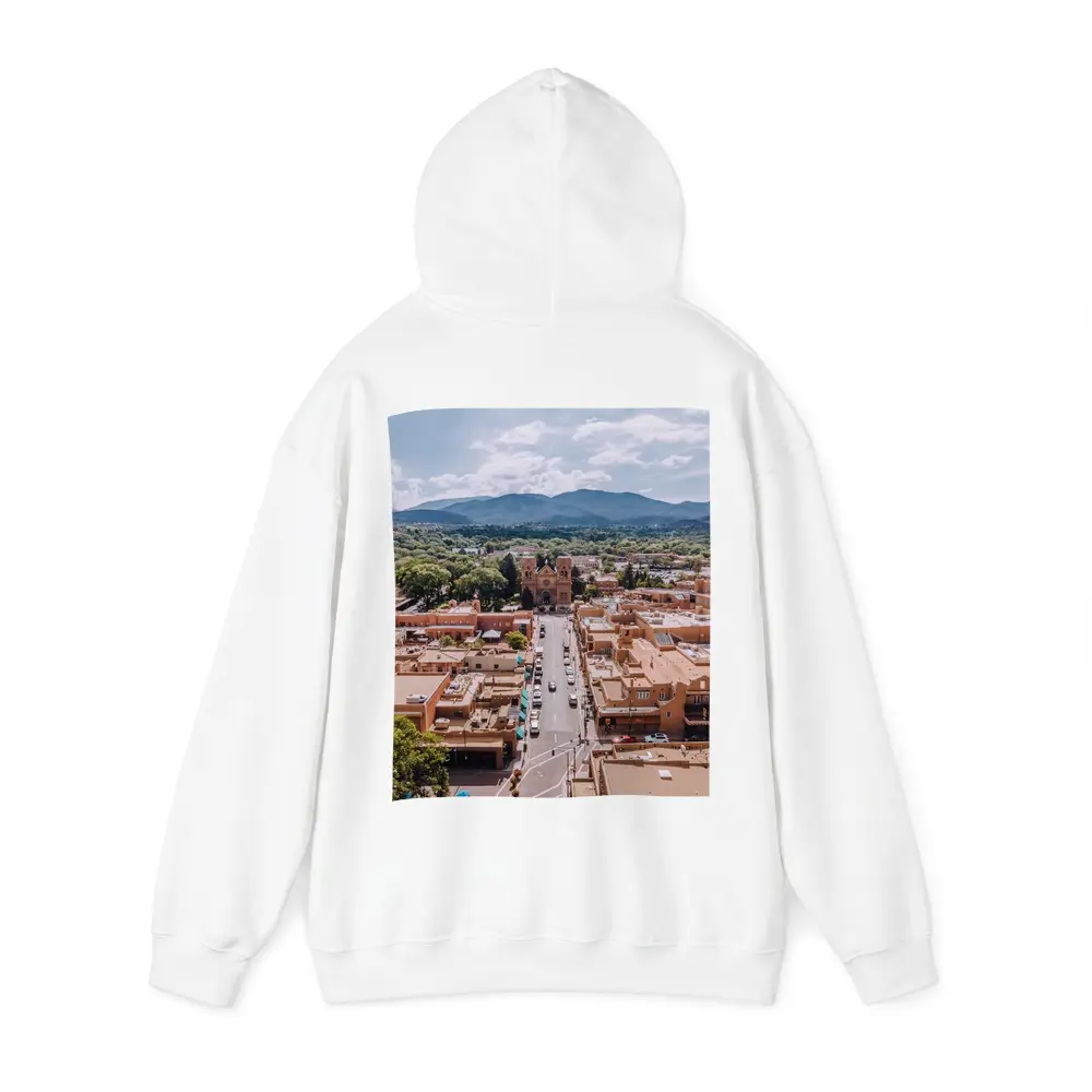 Santa Fe Cathedral Aerial View Mountains – Hoodies