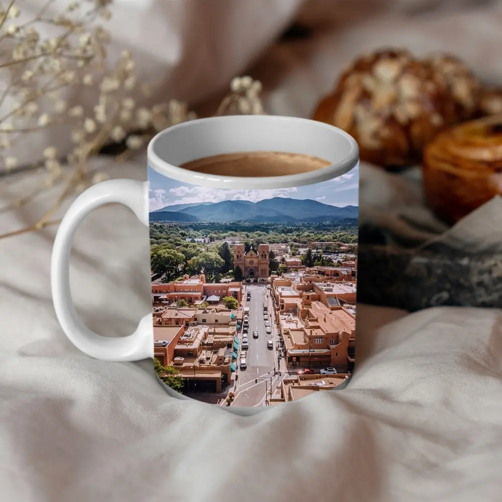 Santa Fe Cathedral Aerial View Mountains – Mugs