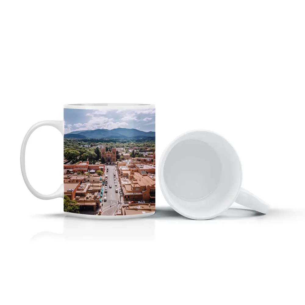 Santa Fe Cathedral Aerial View Mountains – Mugs
