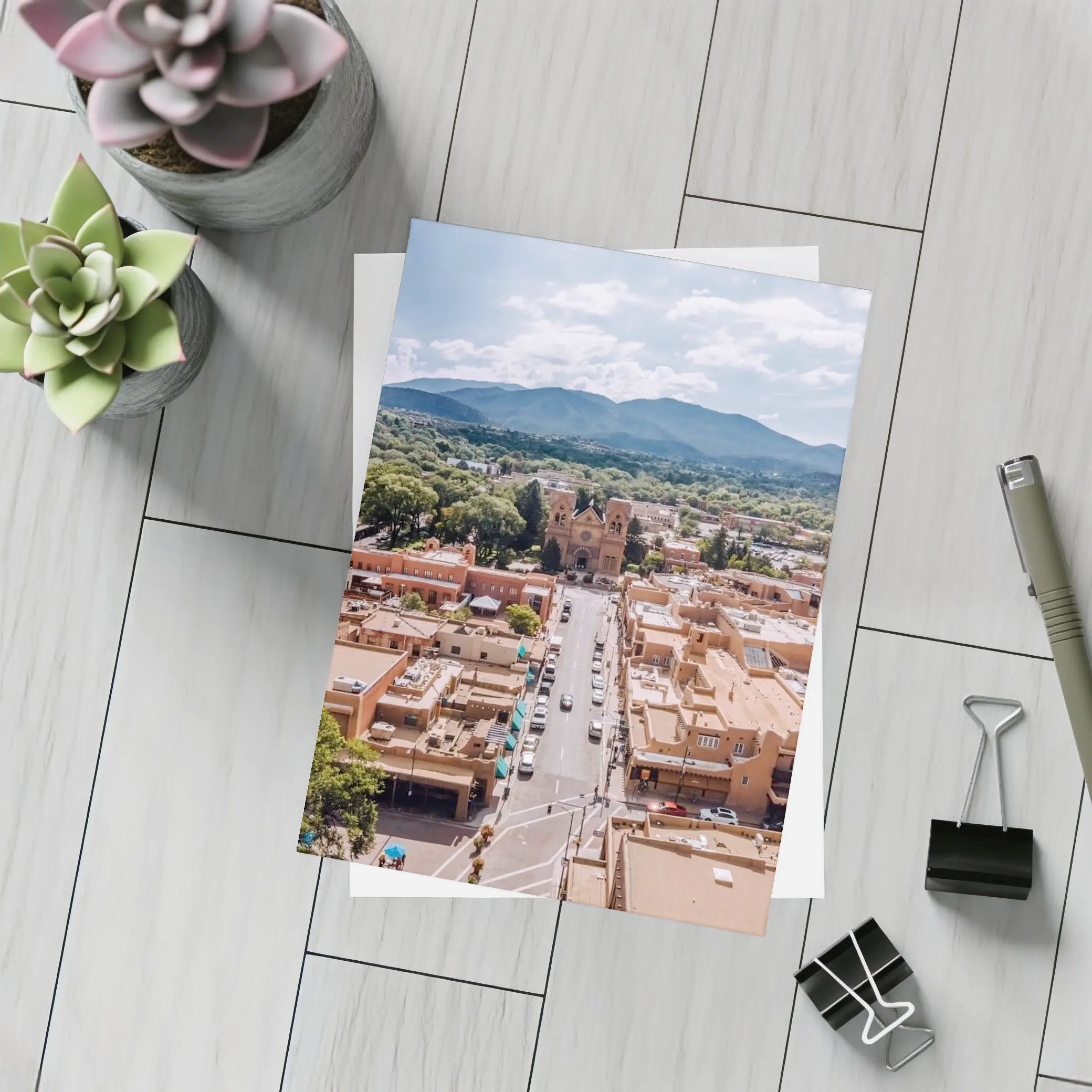 Santa Fe Cathedral Aerial View Mountains – Postcards
