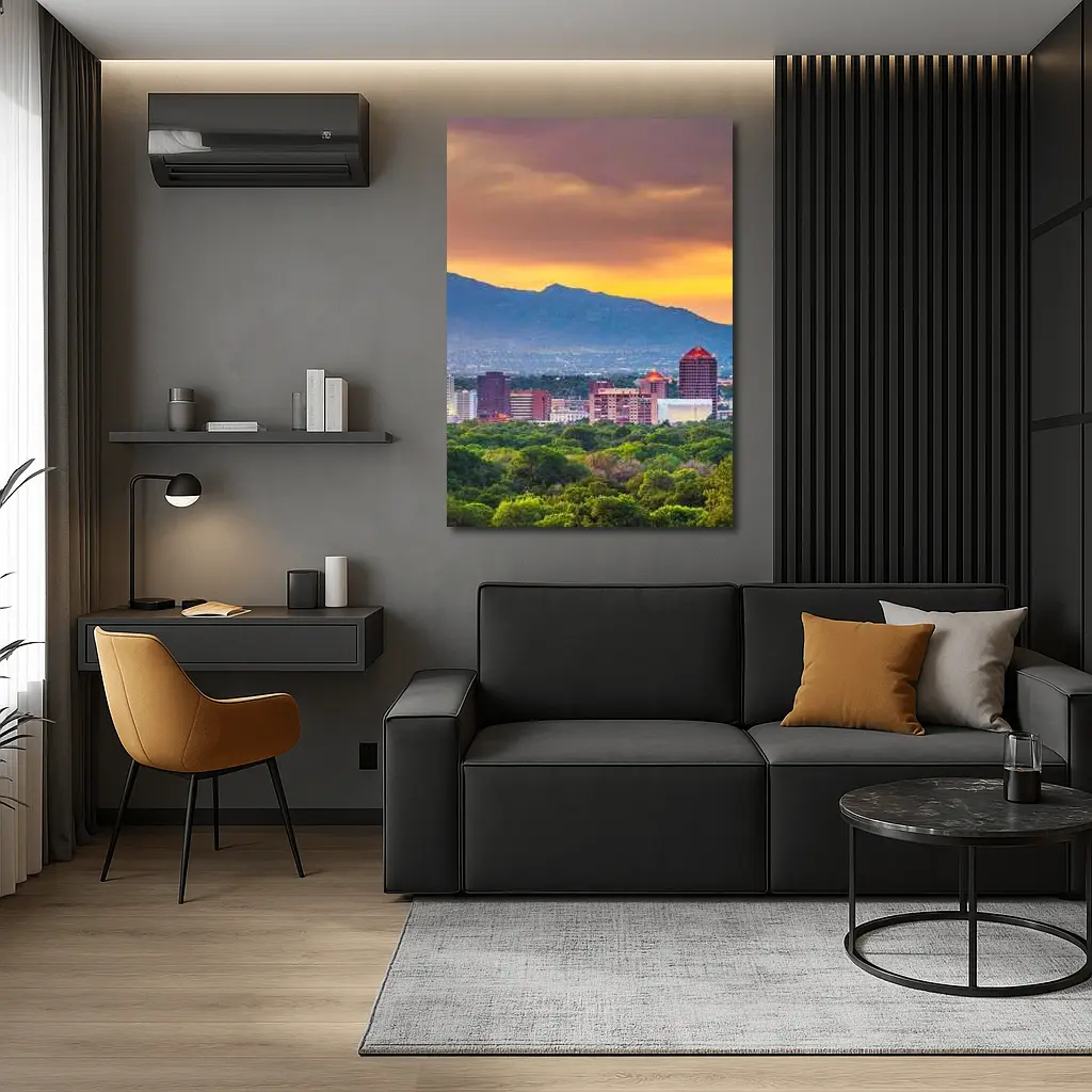Albuquerque Skyline Sunset Mountain Background – Wall Art